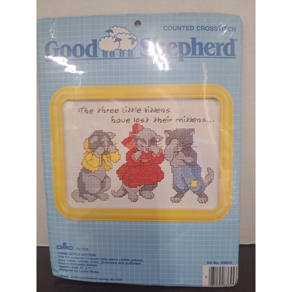 1988 Good Shepherd Three Little Kittens Counted Cross Stitch Kit